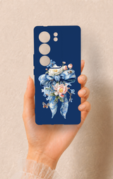 Vivo V29 Uyumlu Mavi Kurdeleli Çiçek Desenli Silikon Kılıf