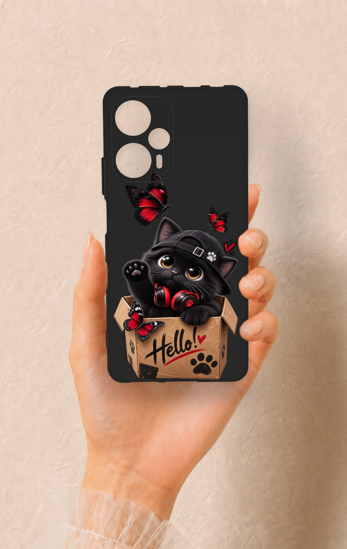 Poco F5 Uyumlu Hello Cat Desenli Silikon Kılıf