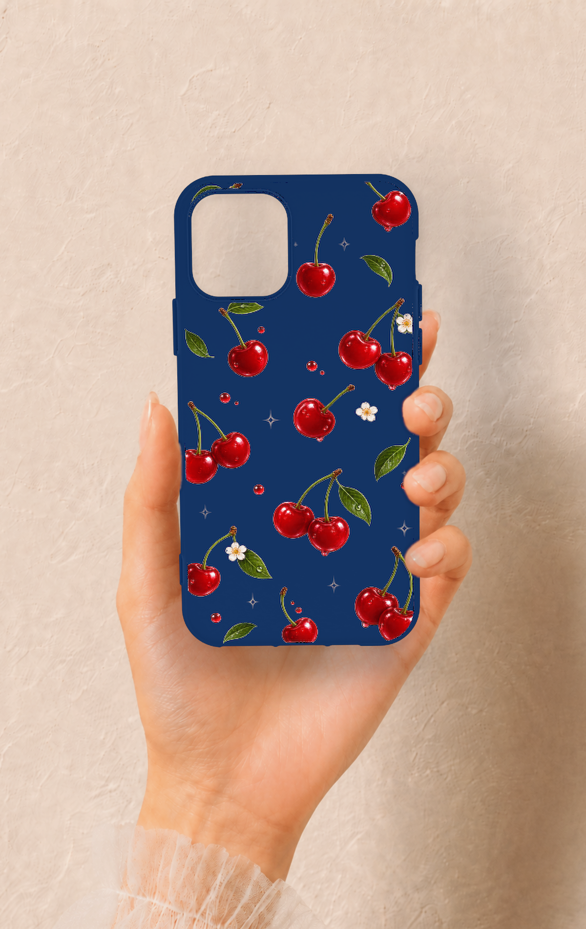 iPhone 11 Pro Uyumlu Kiraz Papatya Desenli Silikon Kılıf