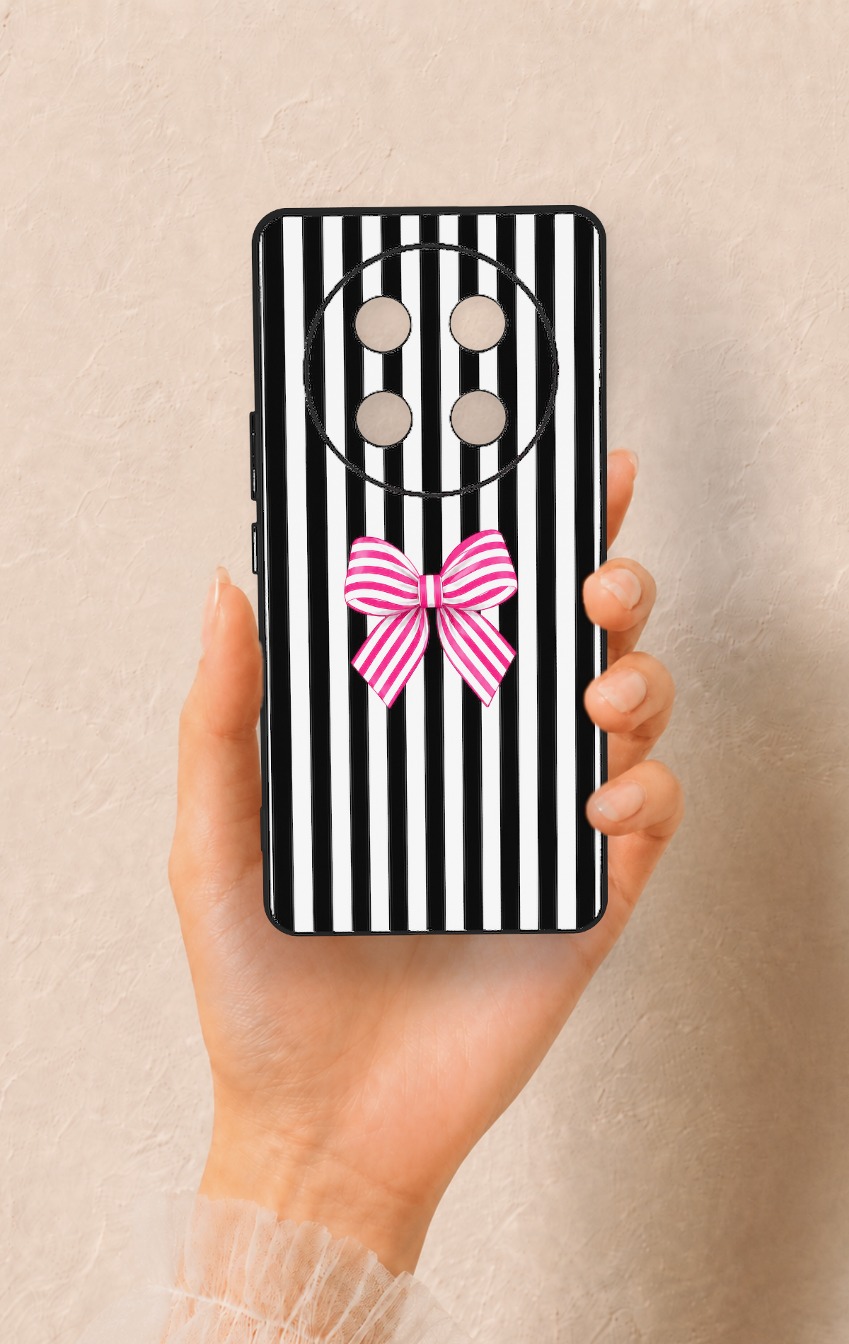 Honor Magic 7 Lite 5G Uyumlu Pembe Beyaz Kurdele Desenli Silikon Kılıf