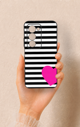 Redmi 15 5G Uyumlu Çizgili Kalp Desenli Silikon Kılıf