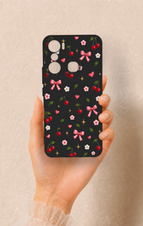 İnfinix Hot 20i Uyumlu Papatya Kiraz Fiyonk Desenli Silikon Kılıf