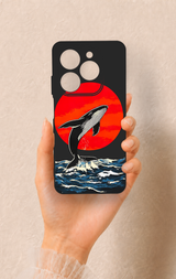 Tecno Spark 20C Uyumlu Kırmızı Güneş Balina Desenli Silikon Kılıf