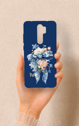 Redmi Note 8 Pro Uyumlu Mavi Kurdeleli Çiçek Desenli Silikon Kılıf