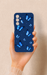 Samsung A24 Uyumlu Parlak Mavi Kelebek Desenli Silikon Kılıf