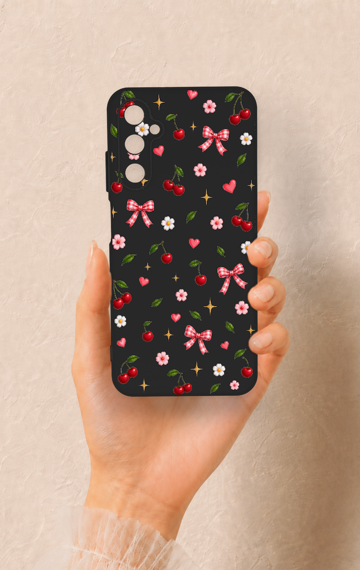Samsung A05s Uyumlu Papatya Kiraz Fiyonk Desenli Silikon Kılıf