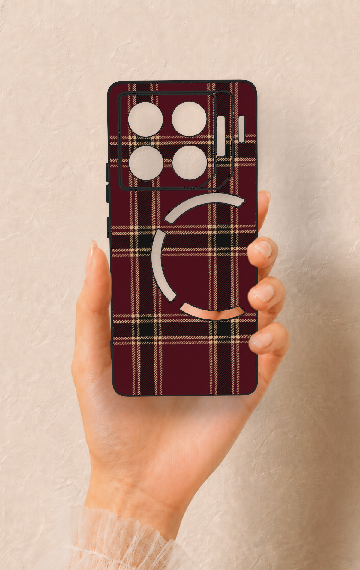 İnfinix Gt 20 Pro Uyumlu Bordo Siyah Ekose Desenli Silikon Kılıf