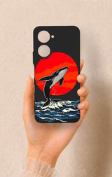 Vivo Y18 Uyumlu Kırmızı Güneş Balina Desenli Silikon Kılıf