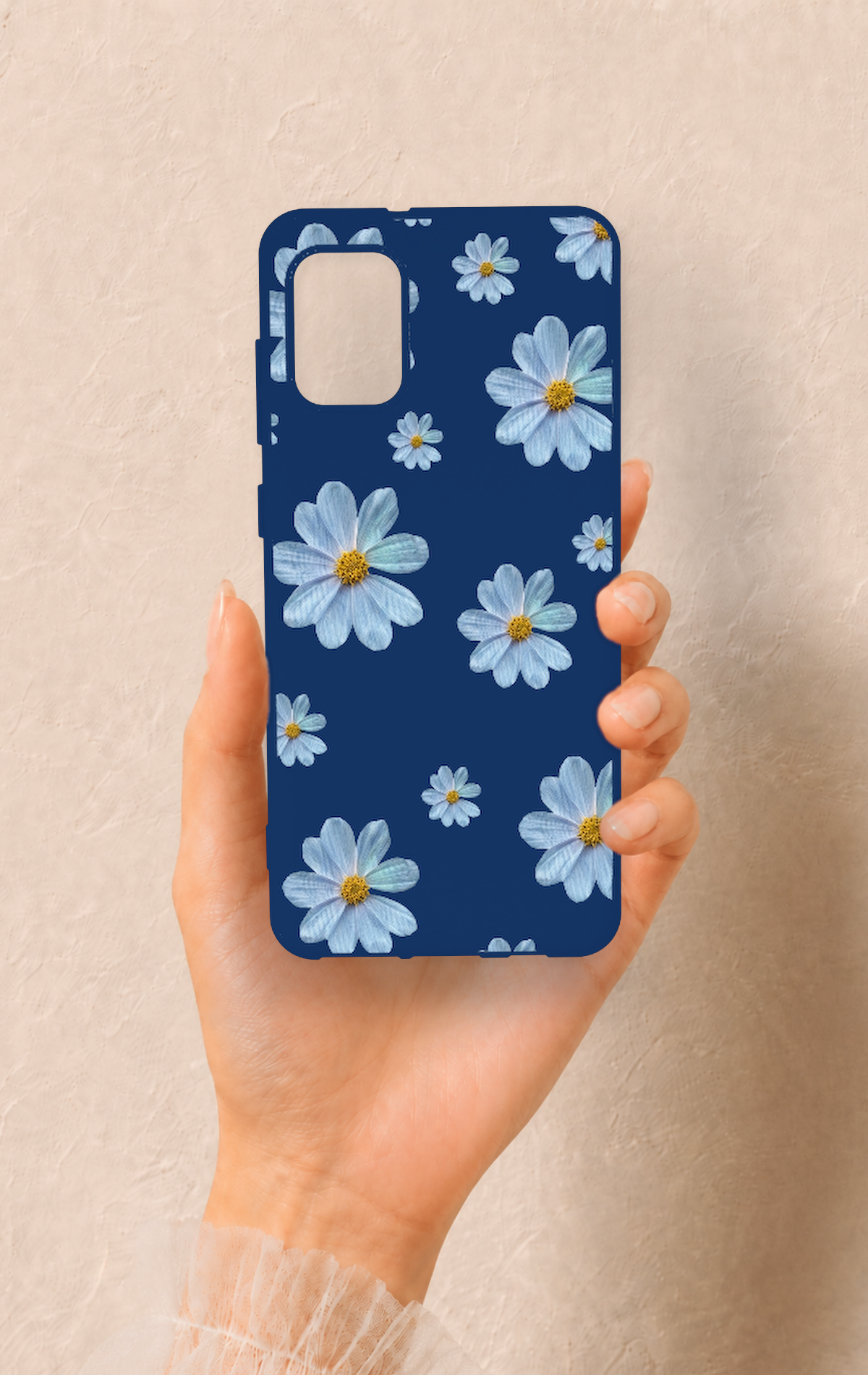 Samsung A31 Uyumlu Mavi Papatya Desenli Silikon Kılıf