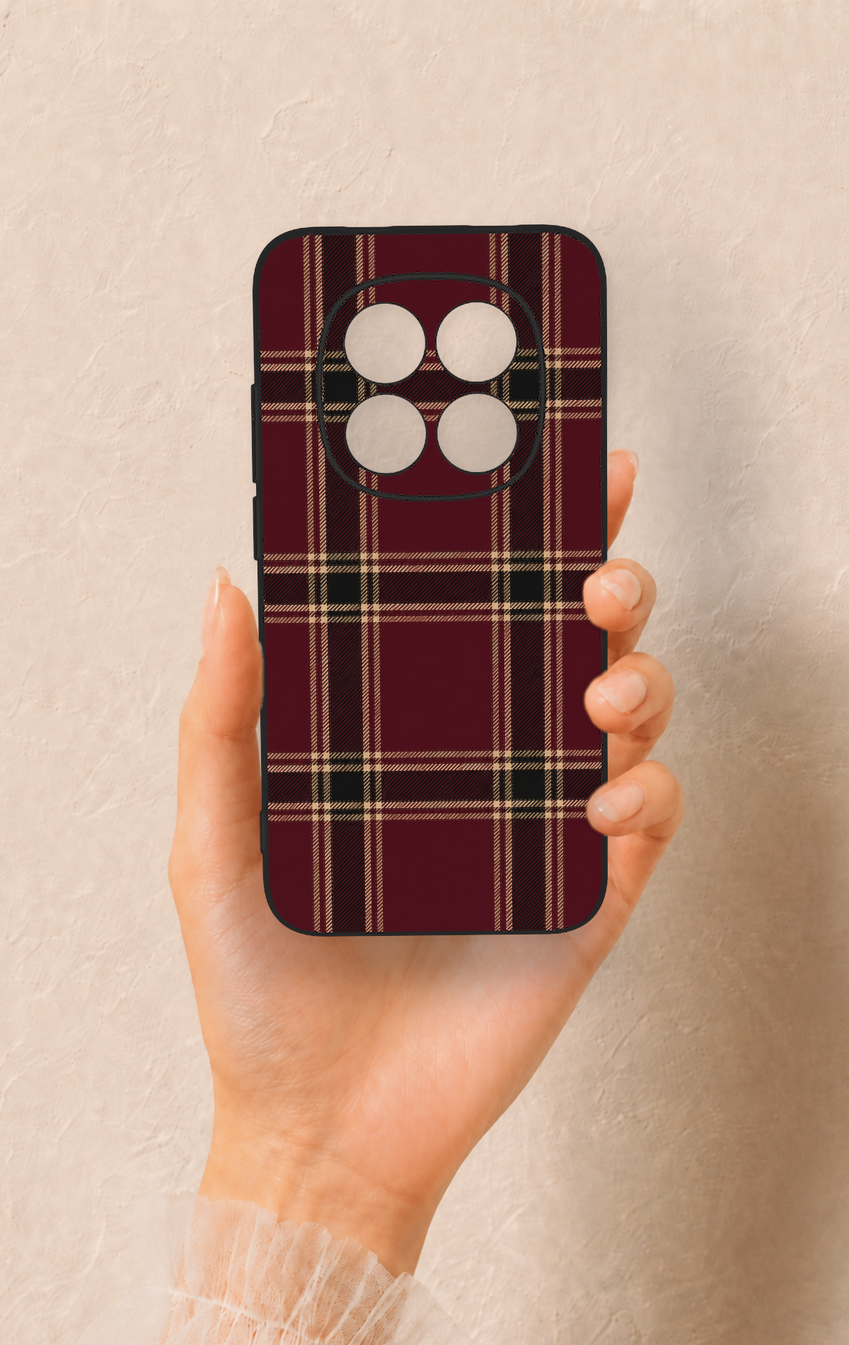 Redmi Note 15 Pro 5G Uyumlu Bordo Siyah Ekose Desenli Silikon Kılıf