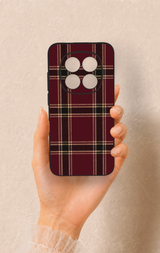 Redmi Note 15 Pro 5G Uyumlu Bordo Siyah Ekose Desenli Silikon Kılıf