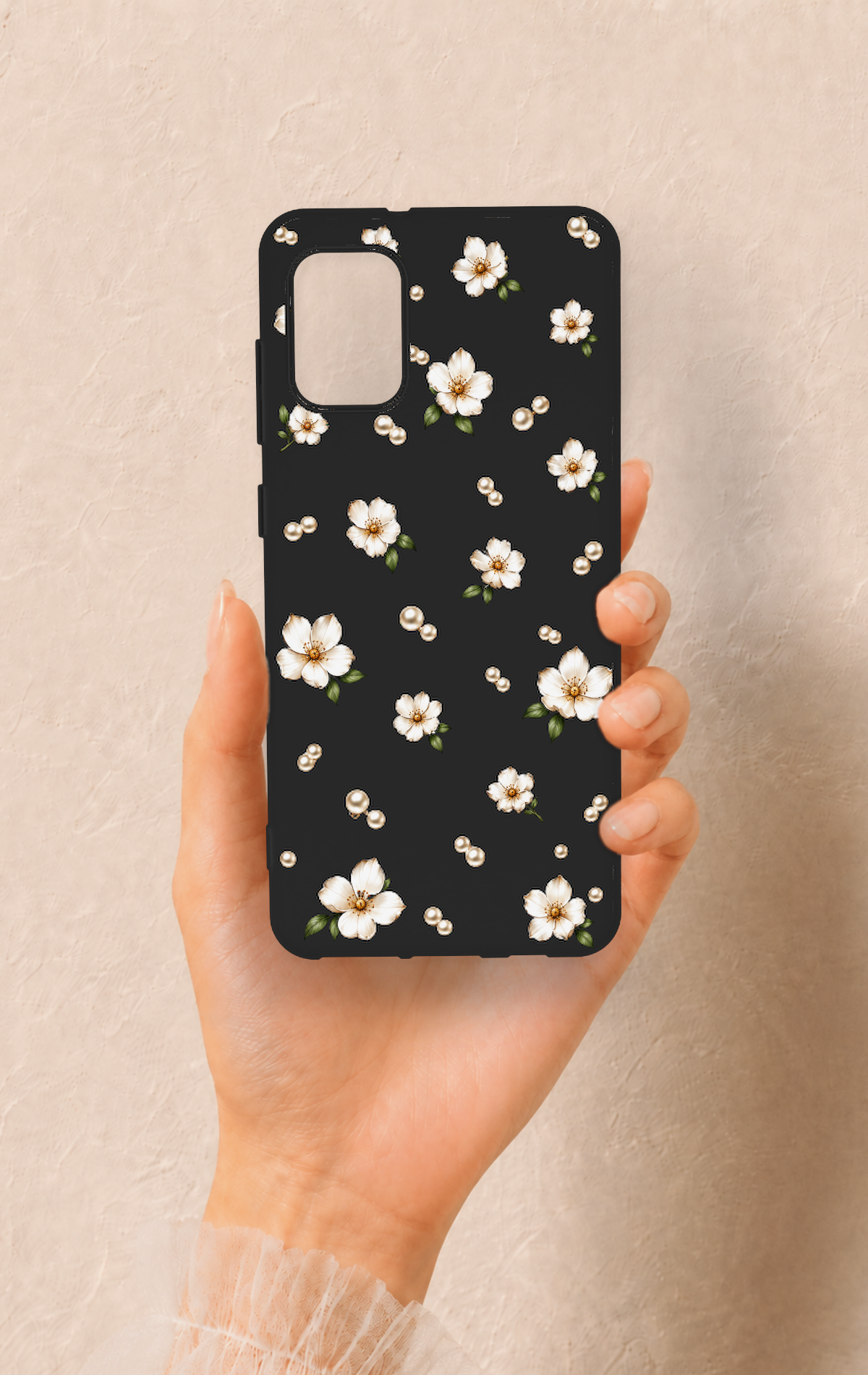 Samsung A31 Uyumlu İnci Papatya Desenli Silikon Kılıf
