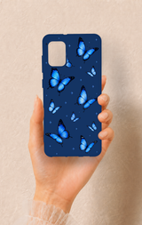 Samsung A31 Uyumlu Parlak Mavi Kelebek Desenli Silikon Kılıf