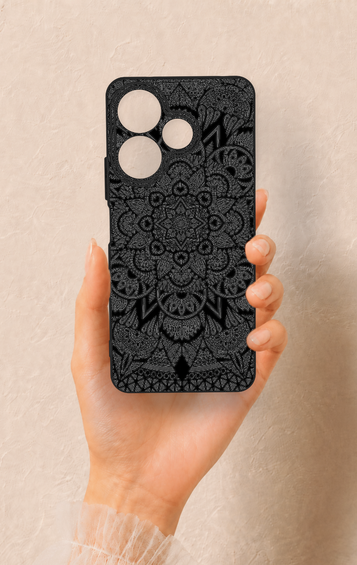 Redmi 13 4G Uyumlu Siyah Beyaz Mandala Desenli Silikon Kılıf