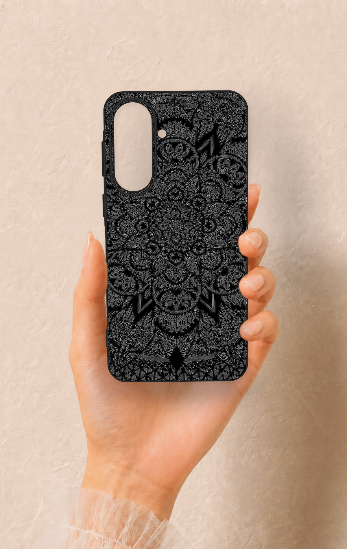Samsung A57 Uyumlu Siyah Beyaz Mandala Desenli Silikon Kılıf