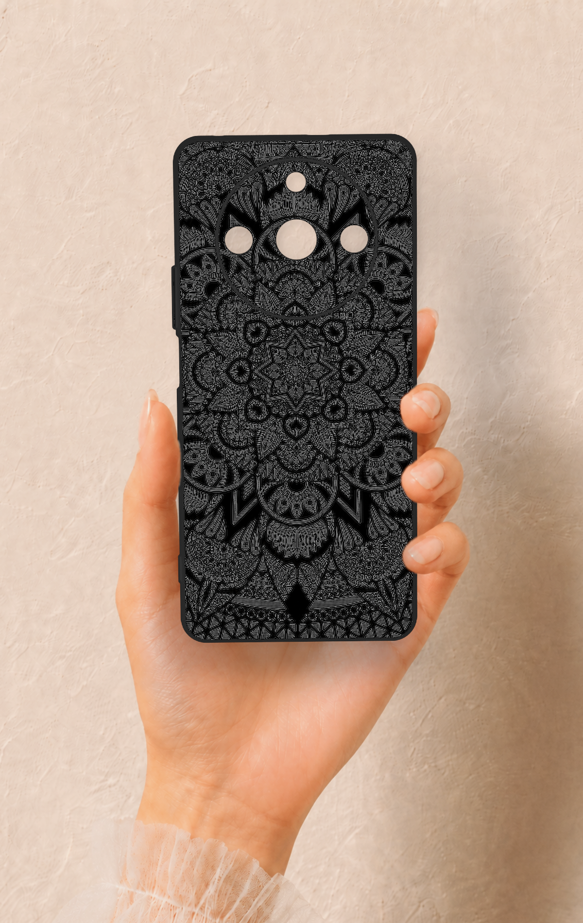 Realme 11 Pro Uyumlu Siyah Beyaz Mandala Desenli Silikon Kılıf