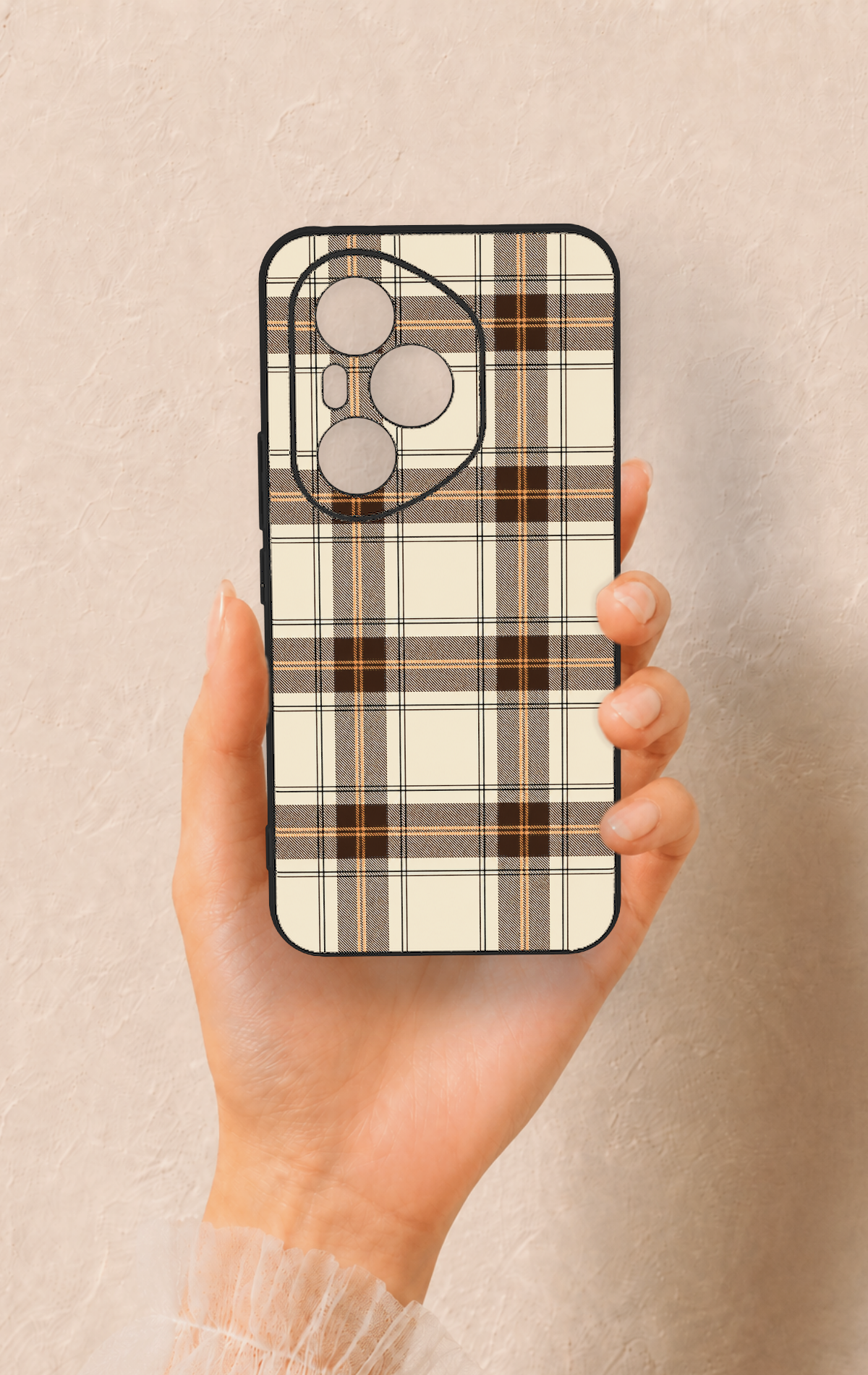 Honor 400 Pro Uyumlu Bej Kahverengi Ekose Desenli Silikon Kılıf