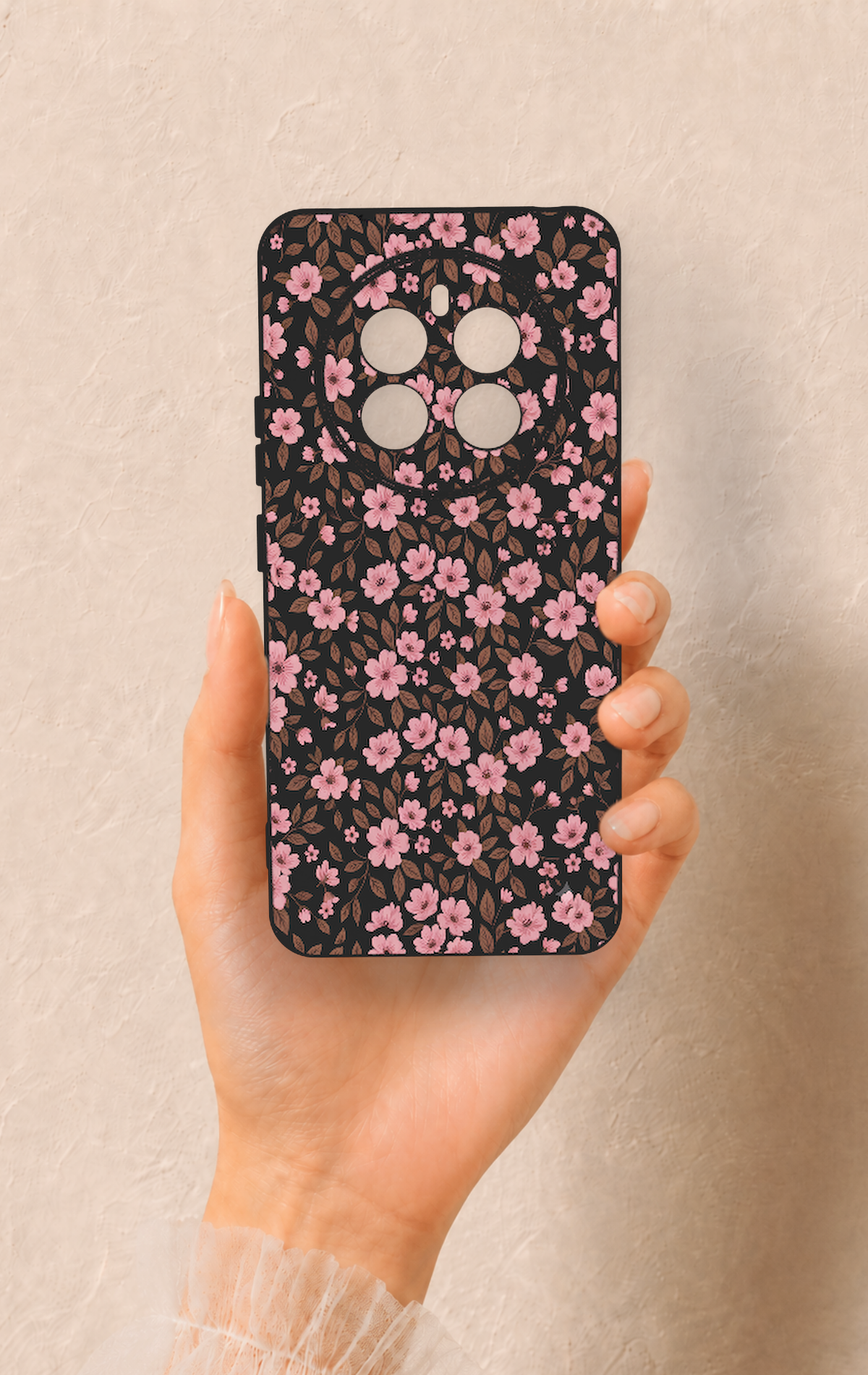 Realme 12 4G Uyumlu Mini Pembe Çiçek Desenli Silikon Kılıf