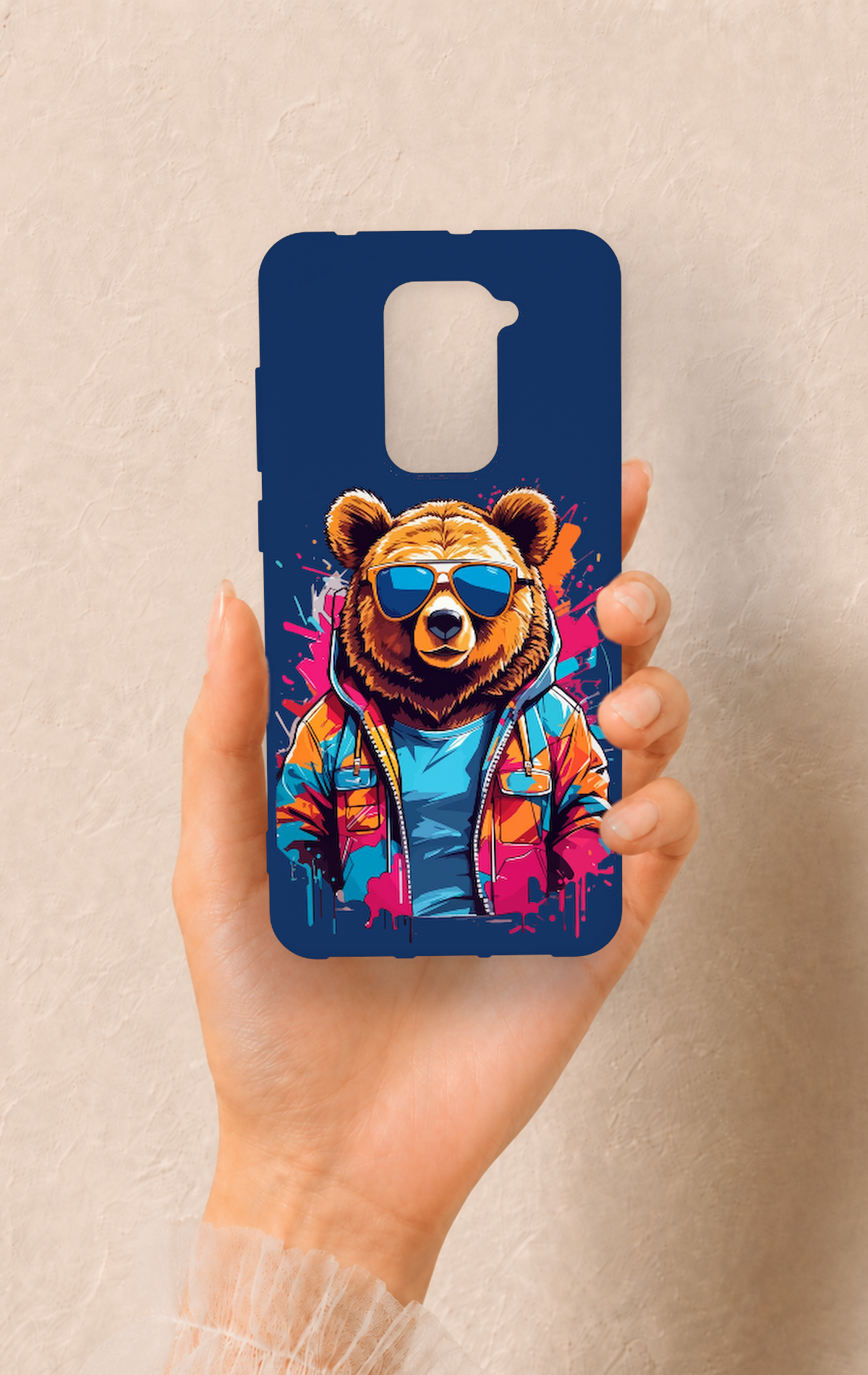 Redmi Note 9 Uyumlu Gözlüklü Ayı Desenli Silikon Kılıf