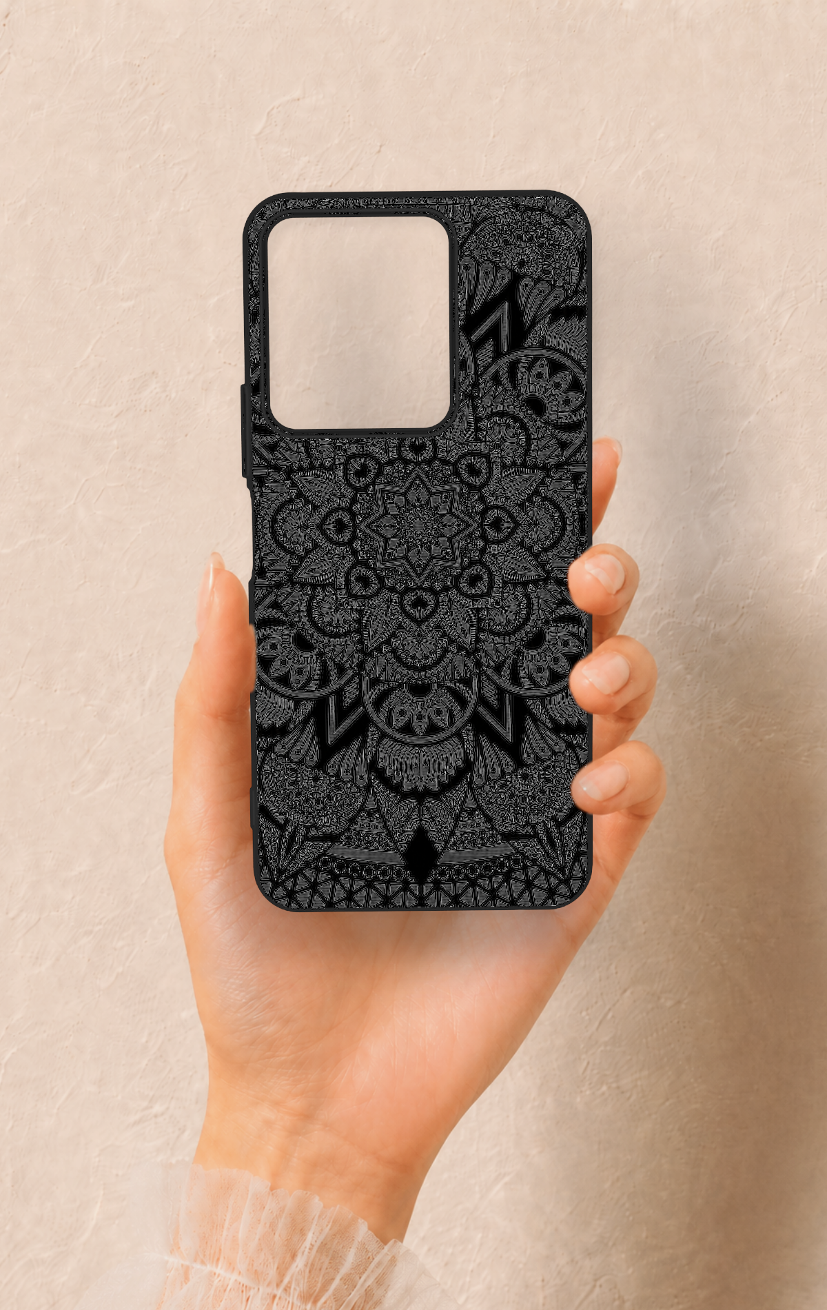 Vivo Y35 Uyumlu Siyah Beyaz Mandala Desenli Silikon Kılıf