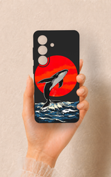 Samsung S26 Uyumlu Kırmızı Güneş Balina Desenli Silikon Kılıf