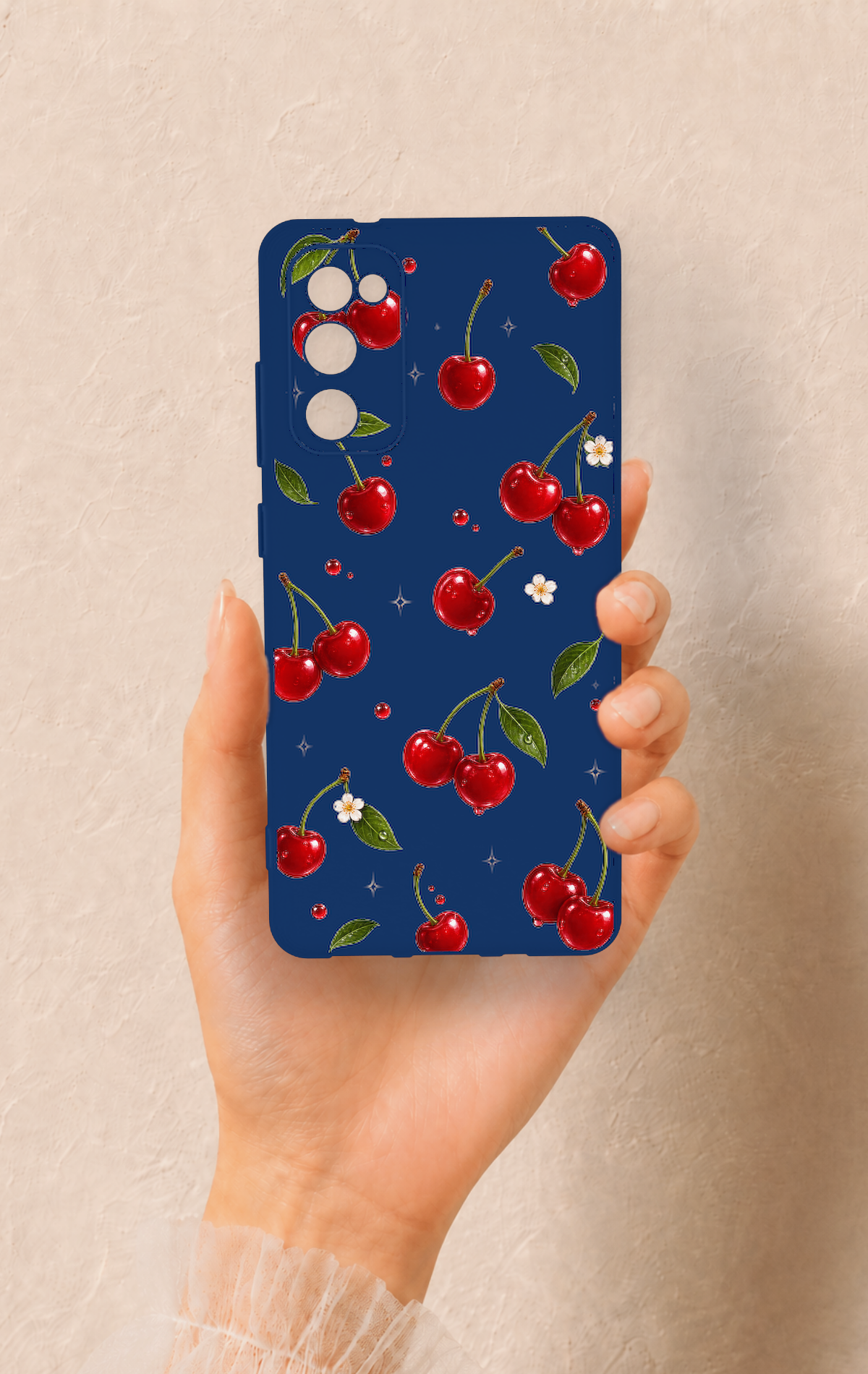 Samsung S20Fe Uyumlu Kiraz Papatya Desenli Silikon Kılıf