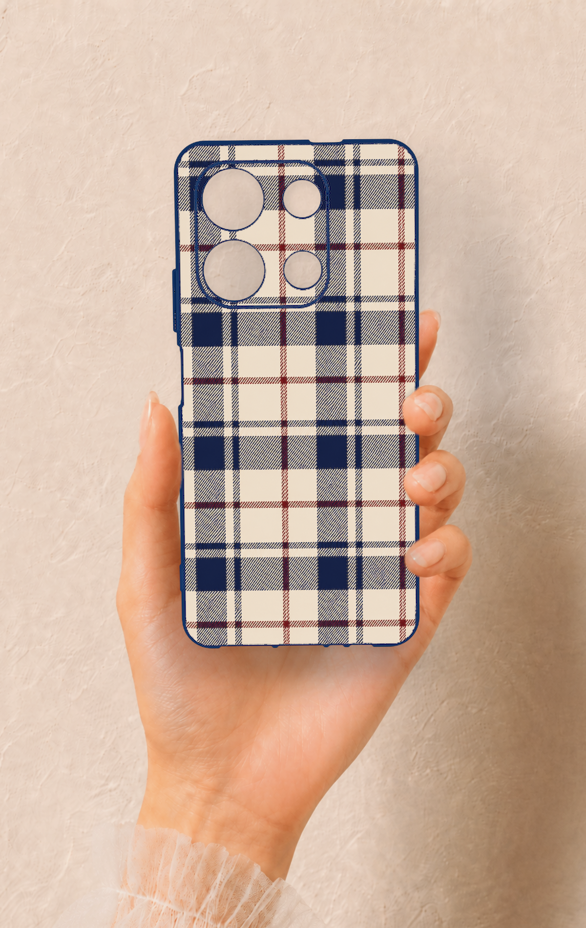 İnfinix Note 30 Uyumlu Mavi Bordo Çizgili Ekose Desenli Silikon Kılıf