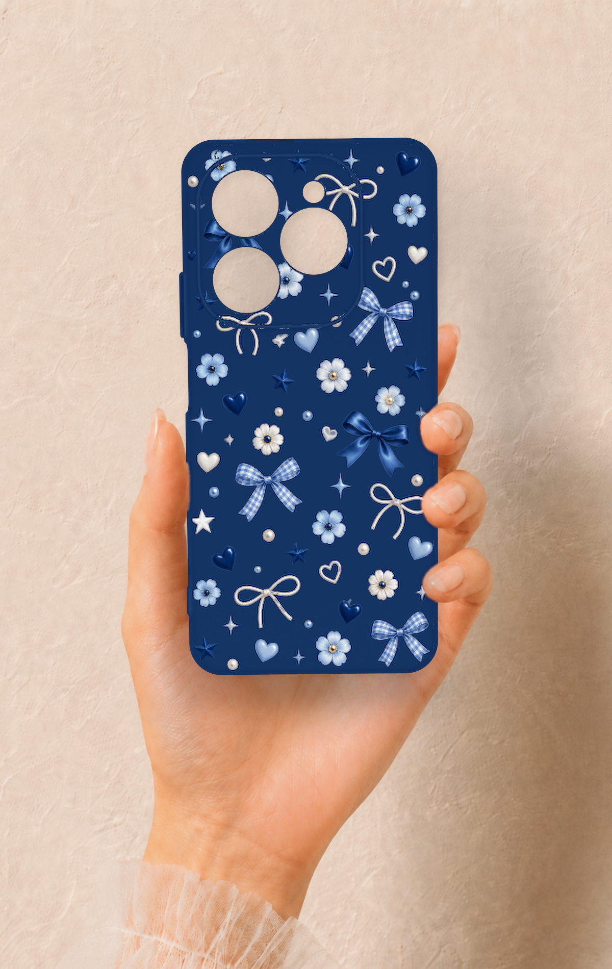 Tecno Spark 20 Pro Uyumlu Mavi Papatya Fiyonk Desenli Silikon Kılıf