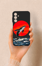 Samsung A15 Uyumlu Kırmızı Güneş Balina Desenli Silikon Kılıf