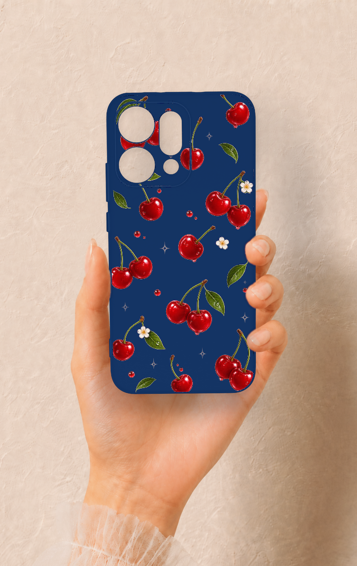 Oppo Reno 14 Uyumlu Kiraz Papatya Desenli Silikon Kılıf
