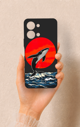 Vivo Y05 4G Uyumlu Kırmızı Güneş Balina Desenli Silikon Kılıf