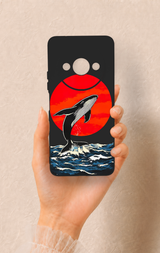 Redmi A3 Uyumlu Kırmızı Güneş Balina Desenli Silikon Kılıf