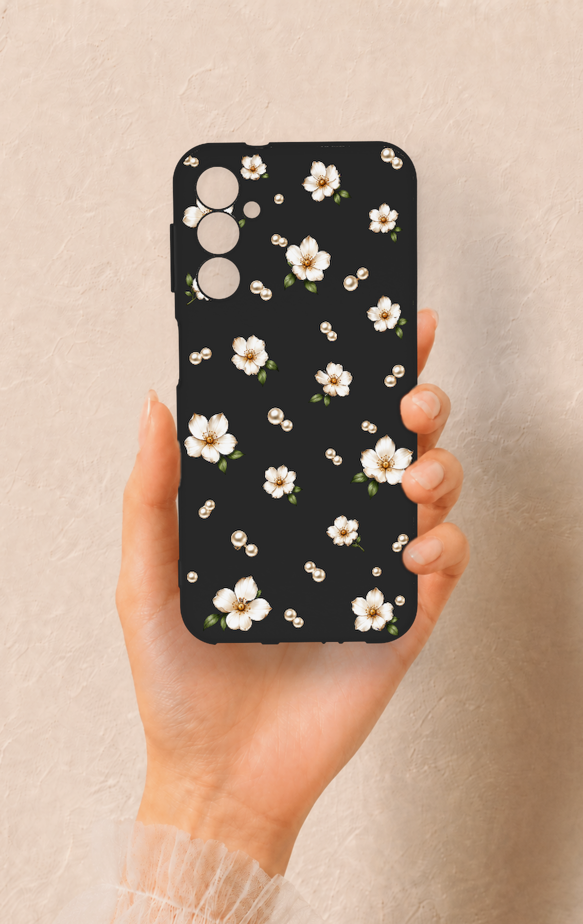 Samsung A14 Uyumlu İnci Papatya Desenli Silikon Kılıf