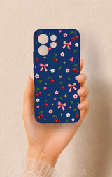 Oppo Reno 15F Uyumlu Çiçek Kiraz Fiyonk Desenli Silikon Kılıf