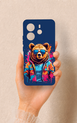 Redmi Note 14 4G Uyumlu Gözlüklü Ayı Desenli Silikon Kılıf