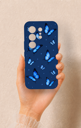 Tecno Camon 50 4G Uyumlu Parlak Mavi Kelebek Desenli Silikon Kılıf