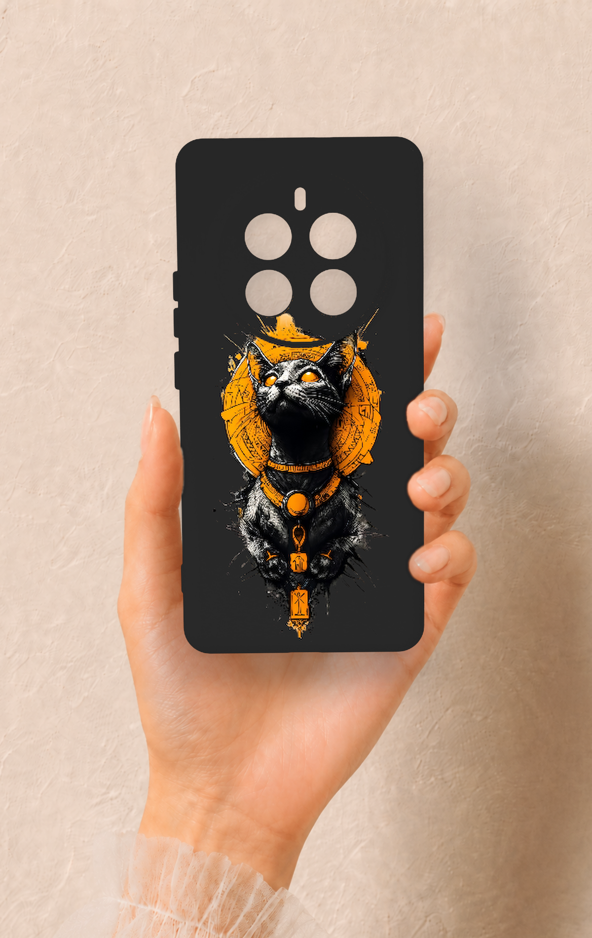 Realme 12 Pro Uyumlu Mısırlı Kedi Tanrısı Desenli Silikon Kılıf