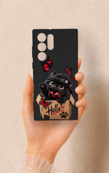 Samsung S22 Ultra Uyumlu Hello Cat Desenli Silikon Kılıf