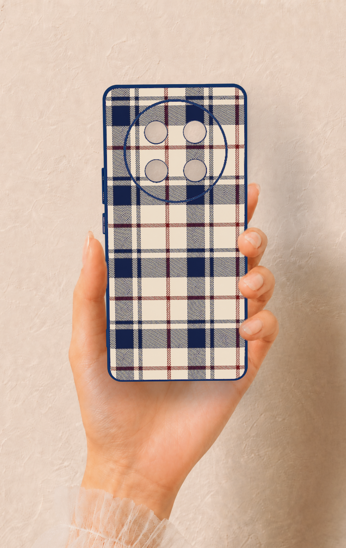 Honor Magic 7 Lite 5G Uyumlu Mavi Bordo Çizgili Ekose Desenli Silikon Kılıf