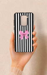 Redmi Note 9 Uyumlu Pembe Beyaz Kurdele Desenli Silikon Kılıf