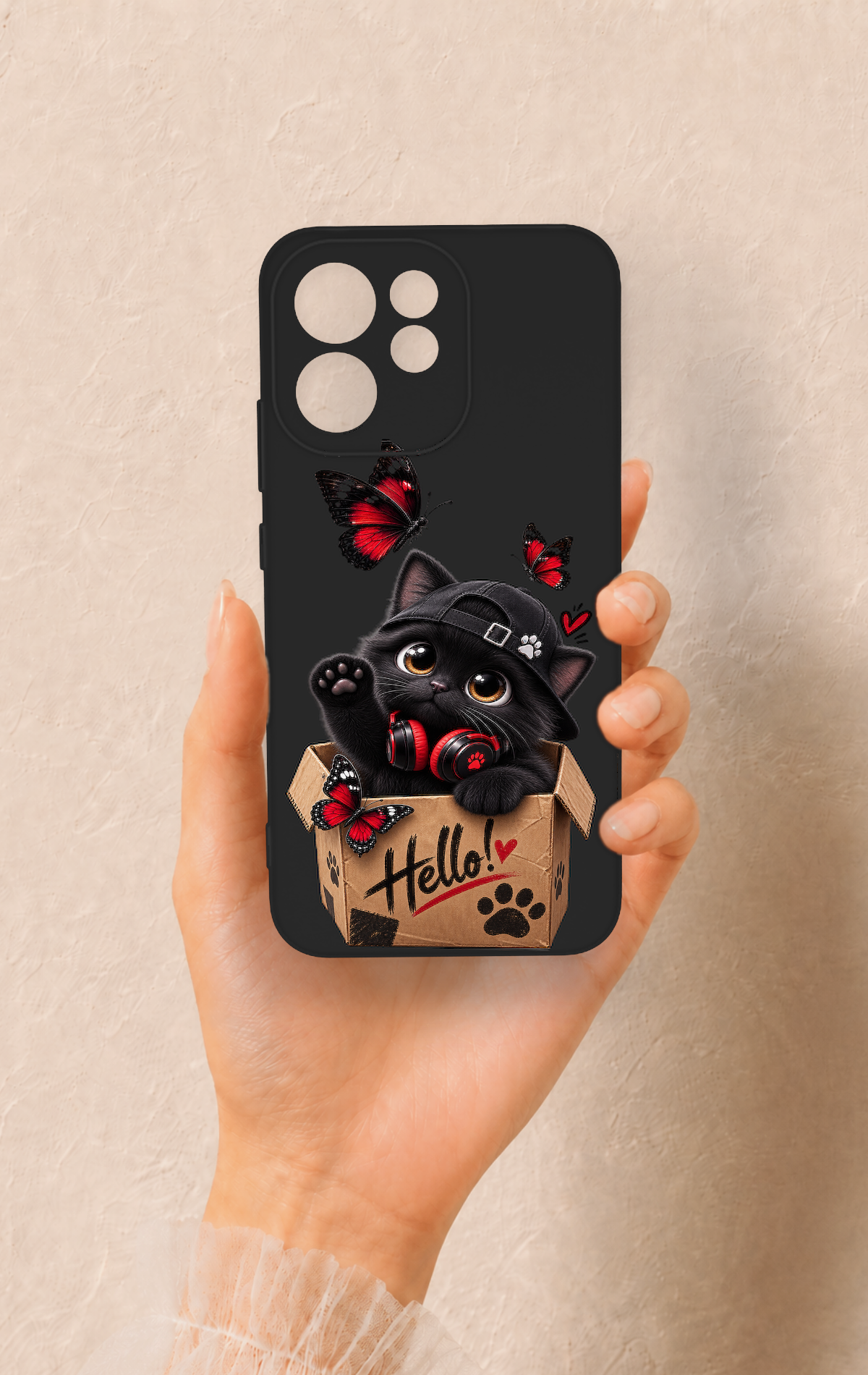 Oppo Reno 15F Uyumlu Hello Cat Desenli Silikon Kılıf