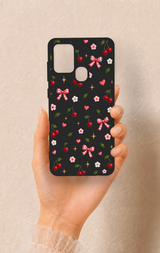 Samsung A21S Uyumlu Papatya Kiraz Fiyonk Desenli Silikon Kılıf