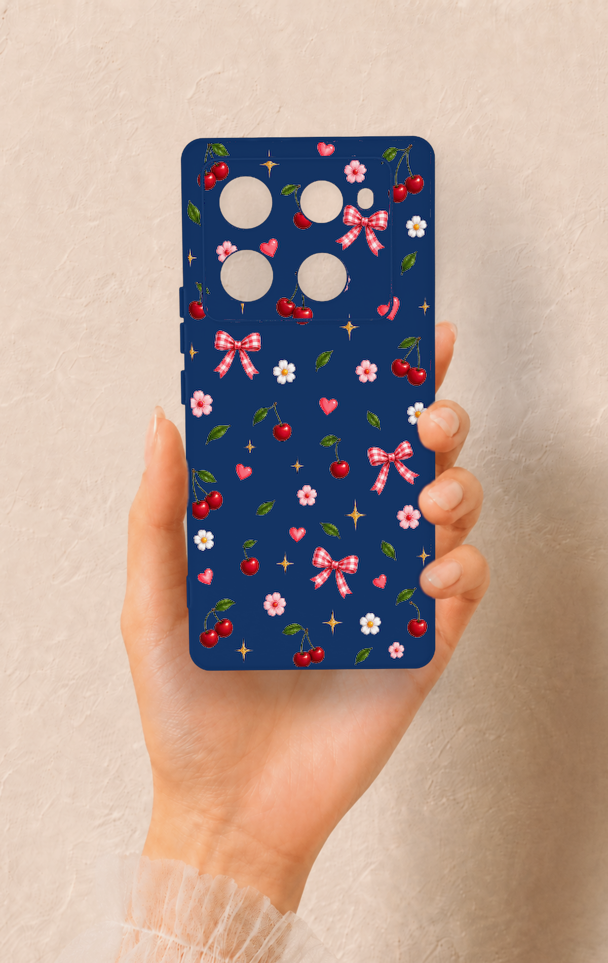 İnfinix Note 40 Pro Uyumlu Çiçek Kiraz Fiyonk Desenli Silikon Kılıf