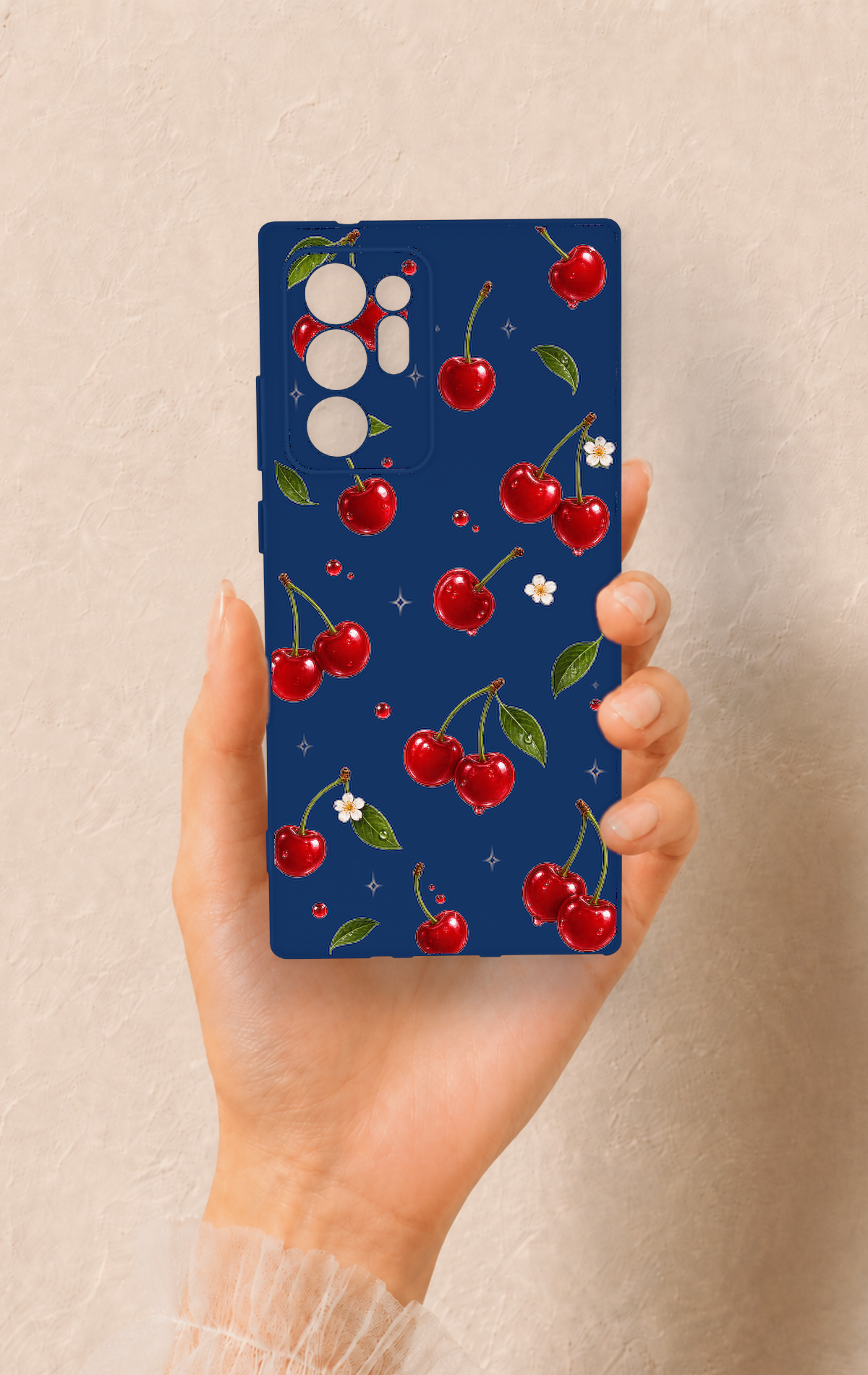 Samsung Note 20 Ultra Uyumlu Kiraz Papatya Desenli Silikon Kılıf