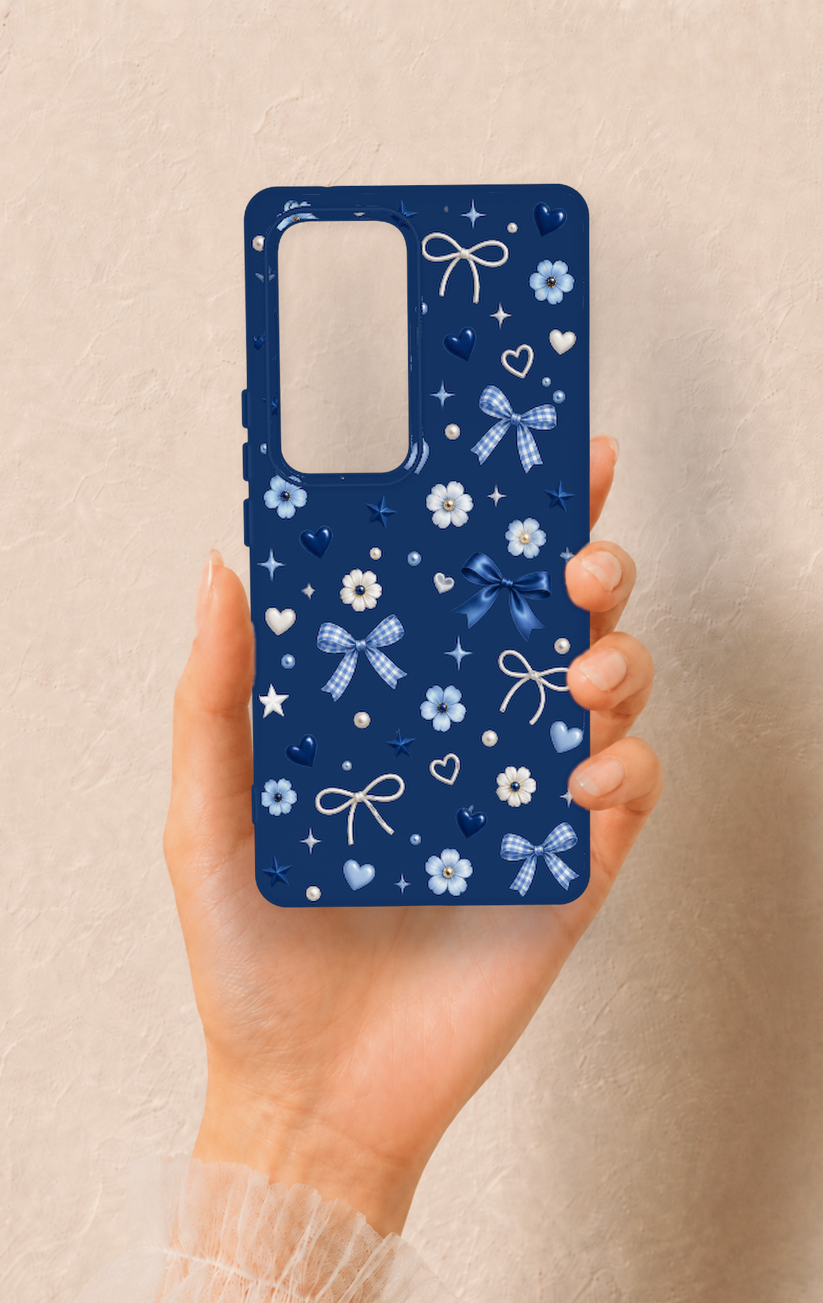 Vivo V30 Uyumlu Mavi Papatya Fiyonk Desenli Silikon Kılıf