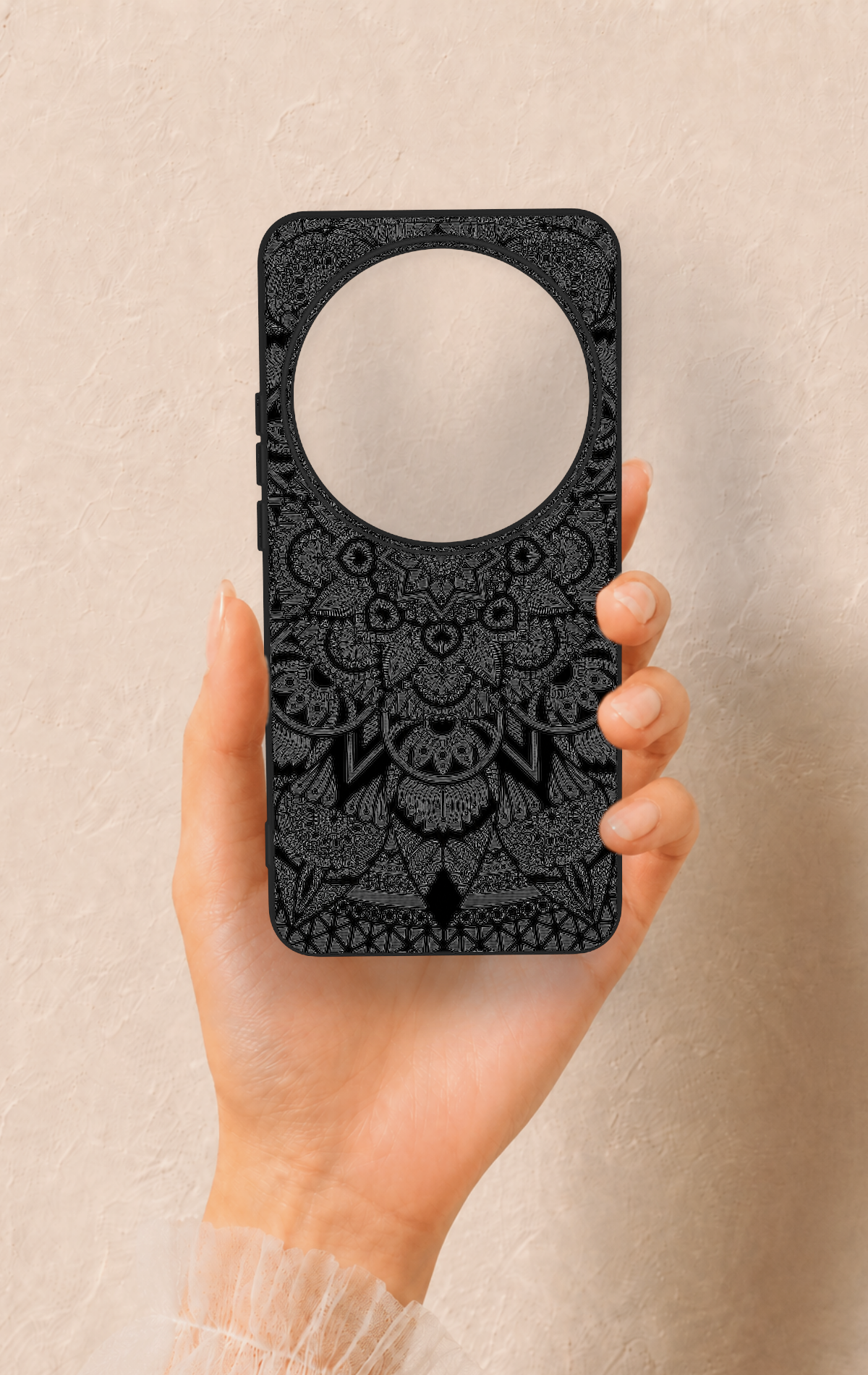 Xiaomi Mi 15 Ultra Uyumlu Siyah Beyaz Mandala Desenli Silikon Kılıf