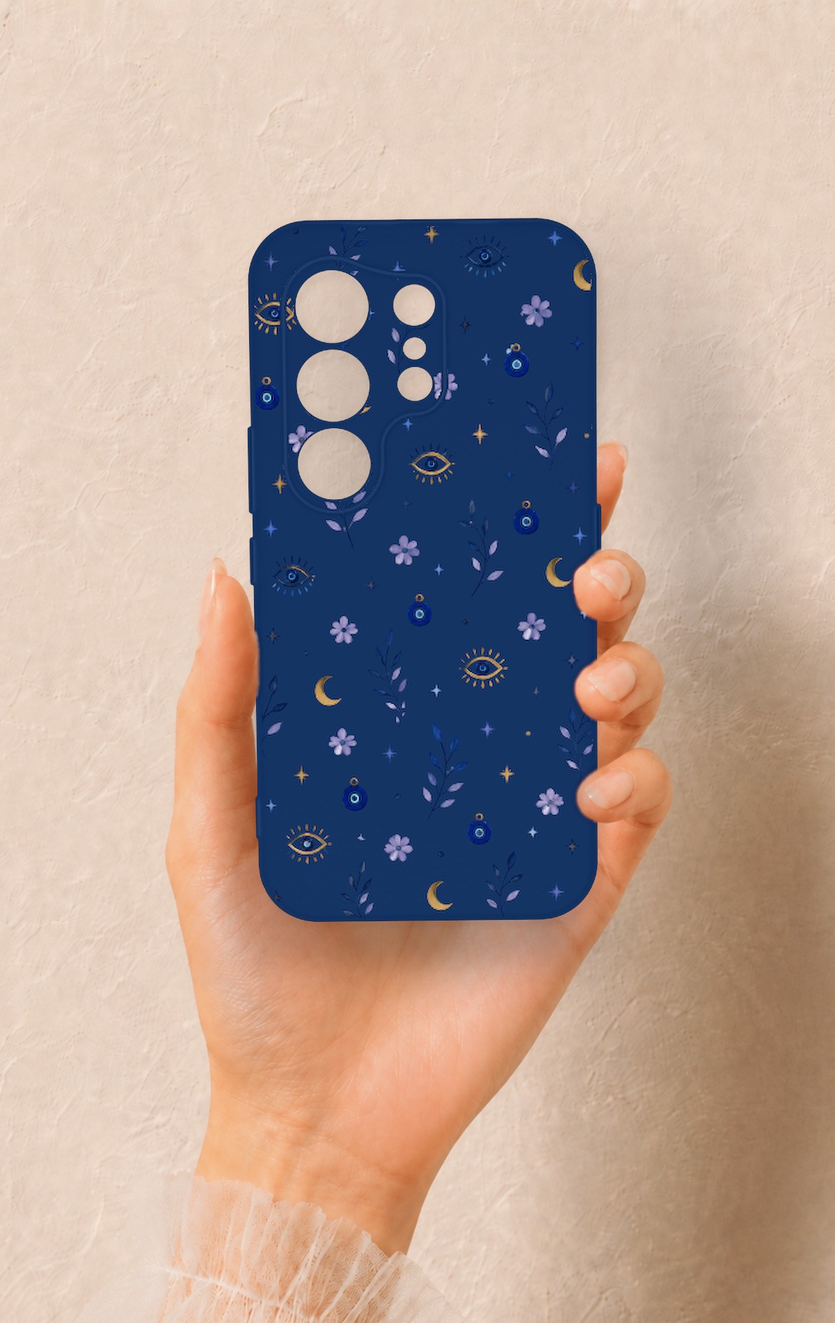 Tecno Camon 50 4G Uyumlu Mavi Nazar Papatya Desenli Silikon Kılıf