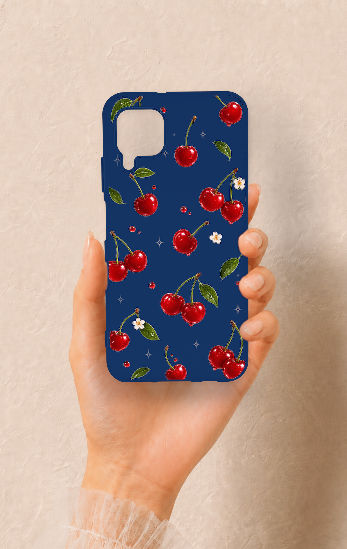Huawei P40 Lite Uyumlu Kiraz Papatya Desenli Silikon Kılıf