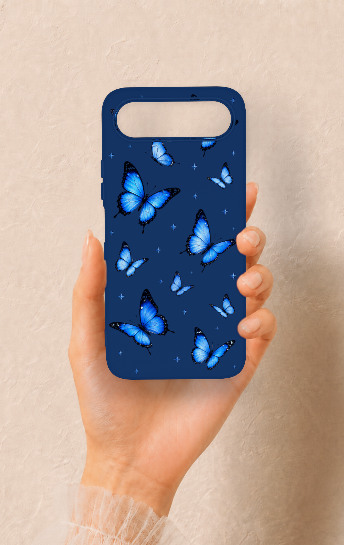 Tecno Spark 50 5G Uyumlu Parlak Mavi Kelebek Desenli Silikon Kılıf