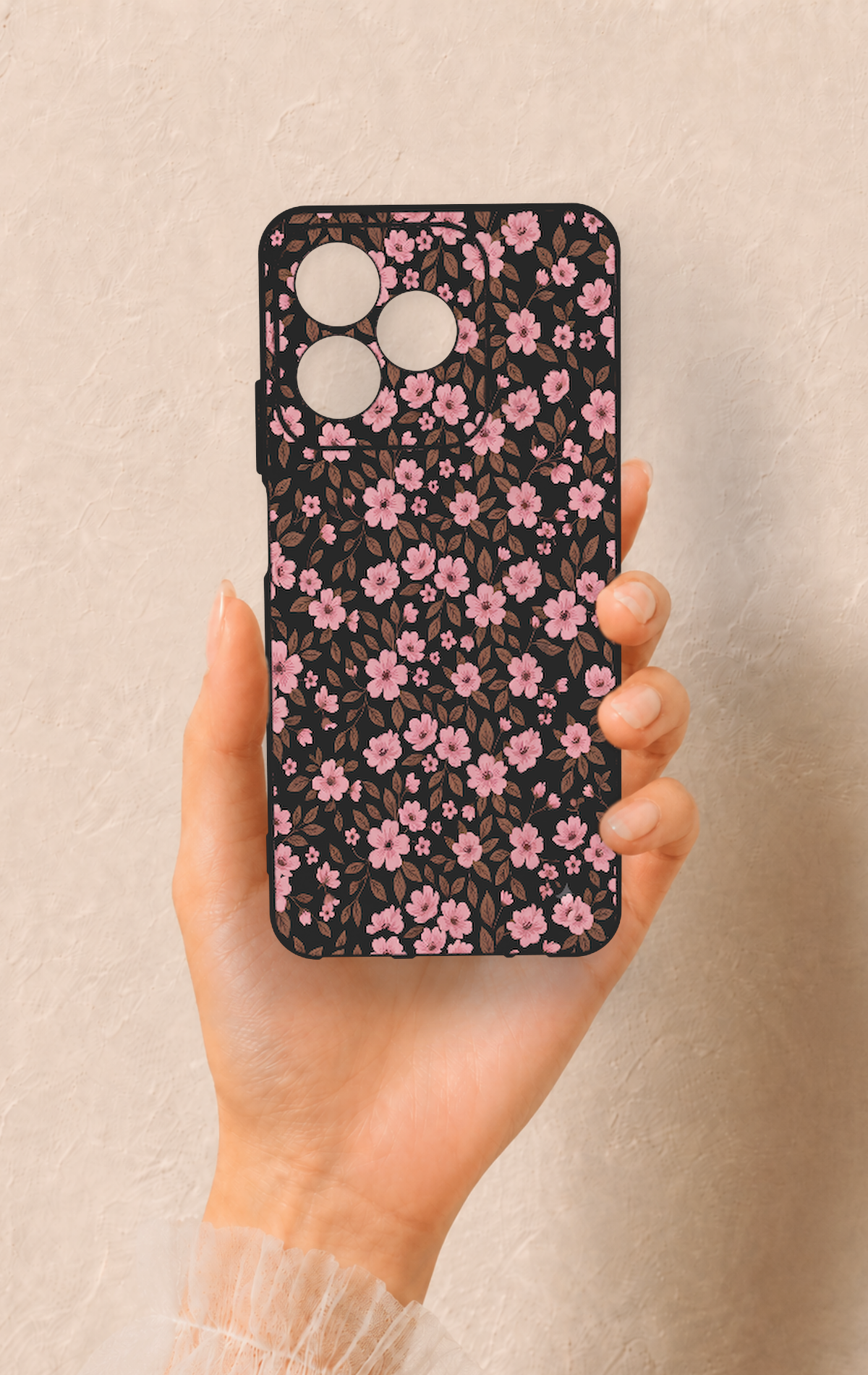 Realme C53 Uyumlu Mini Pembe Çiçek Desenli Silikon Kılıf